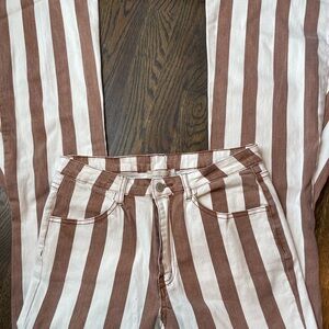 Brown and White Striped bell bottom  Pants